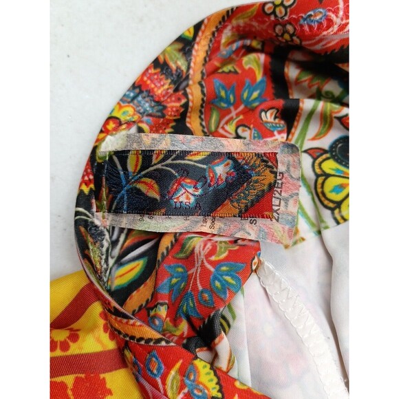 R. Roug Rhinestone Embellished Floral Paisley Top Bright Colorful Sharkbite 2X - Picture 10 of 11